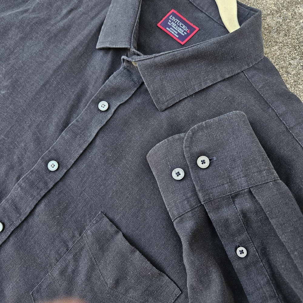 Untuckit Relaxed Fit Wrinkle Resistant 100% Linen Button Front Shirt Black 3XL